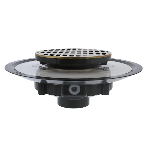 Jones Stephens 2in. Heavy Duty PVC Drain Base with 3-1/2in. Plastic Spud and 6in. Polished Brass Strainer D50044 - main